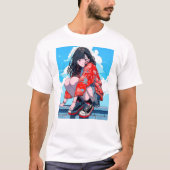 座るJK Tシャツ｜寿司娘 GenerativeAI T-Shirt (Vorderseite)