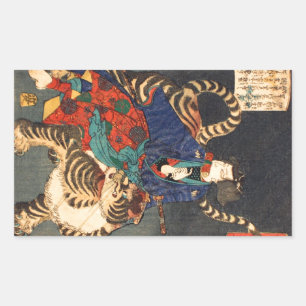 忍 者 虎, 芳 Ninja Hero & Tiger, Yoshitoshi, Ukiyo-e, Rechteckiger Aufkleber