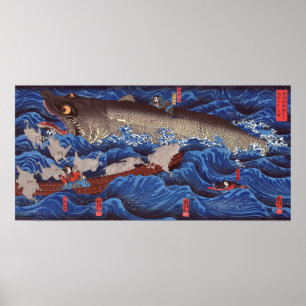 怪 鮫,国 Monsterhai, Kuniyoshi, Ukiyo-e物 Poster