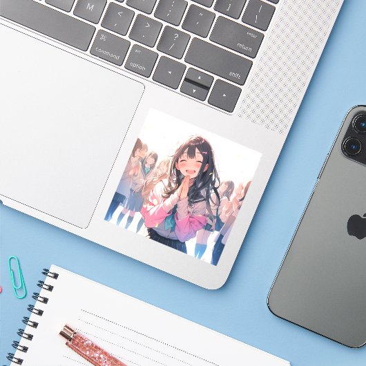 【感謝シール】ありがとうJK|寿司娘 GenerativeAI Aufkleber (Laptop mit iPhone)