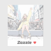 手を振るJKシール｜寿司娘 Seal GenerativeAI Aufkleber (Blatt)