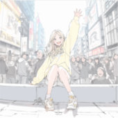 手を振るJKシール｜寿司娘 Seal GenerativeAI Aufkleber (Vorderseite)