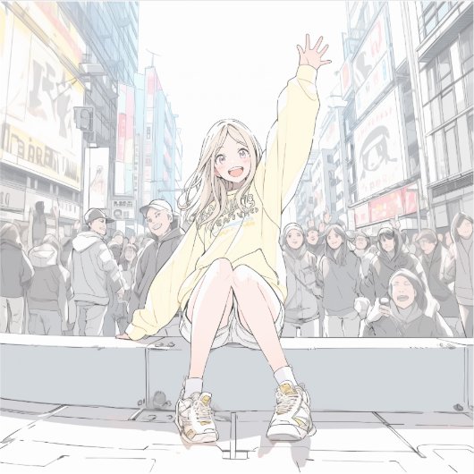 手を振るJKシール|寿司娘 Seal GenerativeAI Aufkleber (Vorderseite)