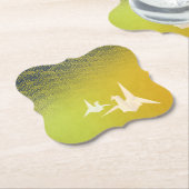 折鶴と紗綾形紋様(金地に紺青色)のペーパーコースター UNTERSETZER (angewinkelt)