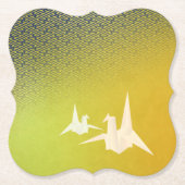 折鶴と紗綾形紋様(金地に紺青色)のペーパーコースター UNTERSETZER (Vorderseite)