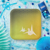 折鶴と紗綾形紋様(金地に紺青色)のペーパープレート PAPPTELLER (Party)