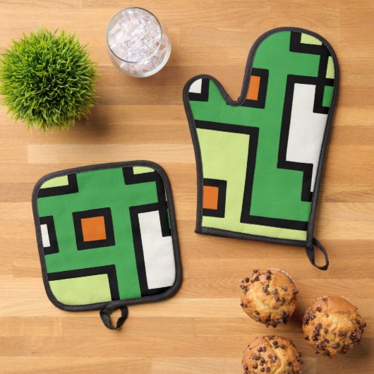 抽象画 モダン レトロ mapper #1 ofenhandschuh & Topflappen-Set (Oben Unten)