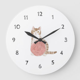 文字　カスタマイズ　猫と毛糸玉　by:Siori.K　 アクリル壁時計 Große Wanduhr