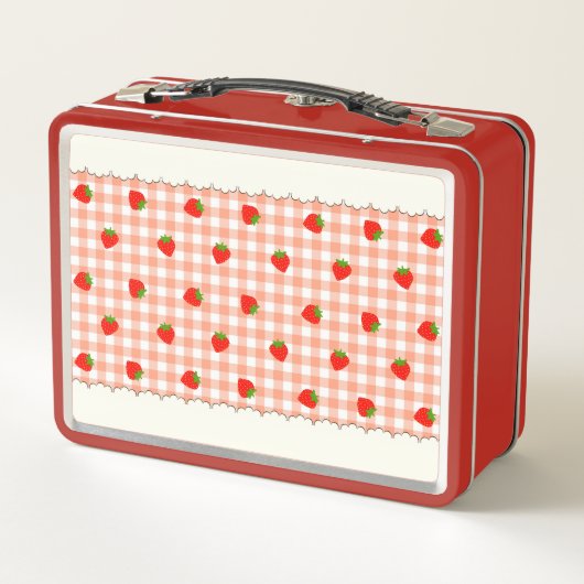 文字　カスタム　いちご＆チェック（オレンジ）  メタルランチボックス METALL BROTDOSE (Rückseite)