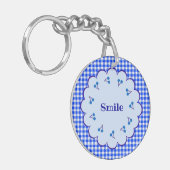文字 カスタム チェリー×チェック(ブルー) キーホルダー SCHLÜSSELANHÄNGER (Vorderseite links)