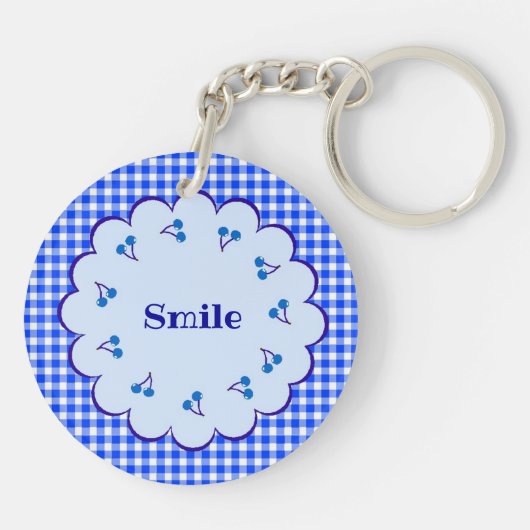 文字　カスタム　チェリー×チェック（ブルー）    キーホルダー SCHLÜSSELANHÄNGER (Rückseite)