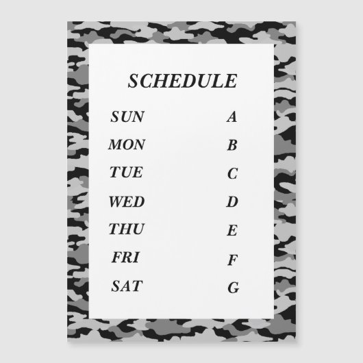 文字　白紙　カスタム　ウィークリースケジュール　迷彩（ブラック）  マグネット MAGNETKARTE (Vorderseite)