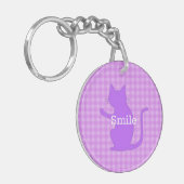 文字 電話番号 カスタム CAT&チェック(ピンク) SCHLÜSSELANHÄNGER (Vorderseite links)
