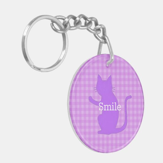 文字 電話番号 カスタム CAT&チェック(ピンク) SCHLÜSSELANHÄNGER (Vorderseite links)