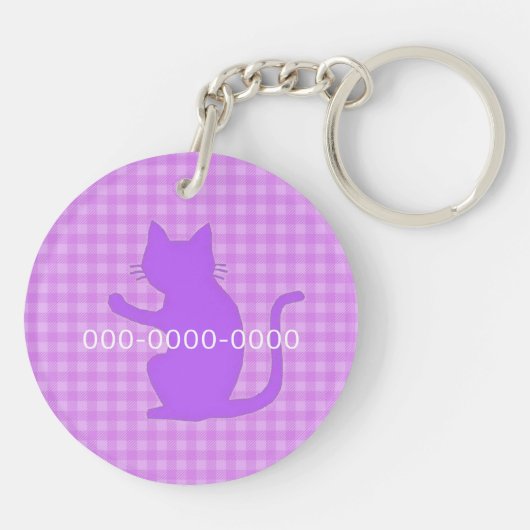文字 電話番号 カスタム CAT&チェック(ピンク) SCHLÜSSELANHÄNGER (Rückseite)