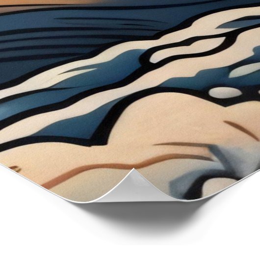 日本の伝統的なヴィンテージデザインを使用したアート作品　躍動感のある波と犬 POSTER (Ecke)