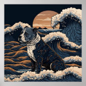 日本の伝統的なヴィンテージデザインを使用したアート作品　躍動感のある波と犬 POSTER (Vorne)