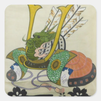 日本の伝統的着物生地シール（兜-kabuto1） quadratischer aufkleber