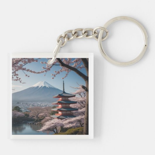 日本の春の最も美しい瞬間を凝縮したような一枚です。富士山を背景に、五重塔と満開の桜が描かれています。 SCHLÜSSELANHÄNGER (Rückseite)