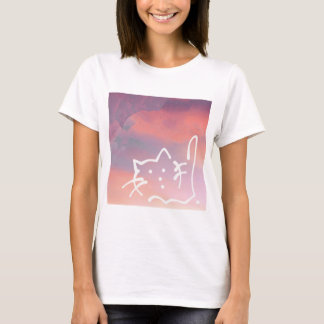 日本の猫Tシャツ 手書きのTシャツ Japanese Cat & Fancy Sky T-shirt