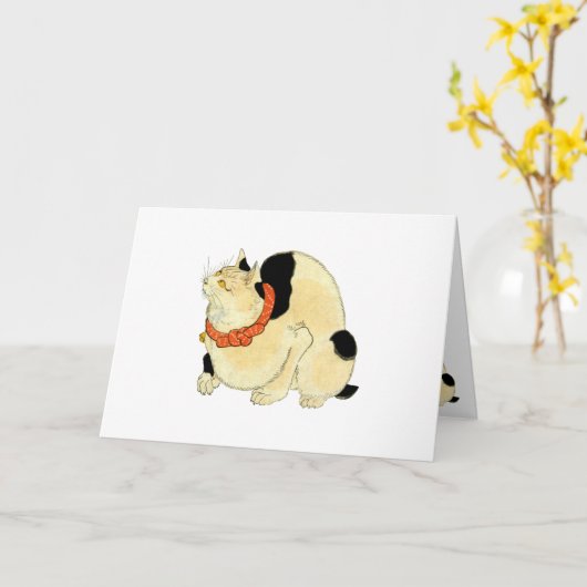 日本猫, 国芳 japanische Katze, Kuniyoshi, Ukiyo-e Karte (Gelbe Blume)