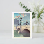 日 本 橋, Nihonbashi Bridge, Hasui Kawase, Woodcut Postkarte (Stehend Vorderseite)