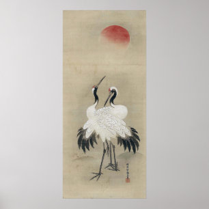 旭 日 双 図, 狩 野, 鶴 Nachmittagssonne, Kano Doushun Poster