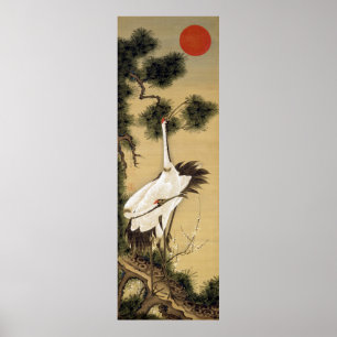 旭 日 松 図, 若 冲 Cranes & Morning Sun, Jakuchū Poster