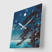 月の二宮海岸, 川瀬巴水 Moon at Ninomiya Beach, Hasui Kawase Quadratische Wanduhr (Winkel)