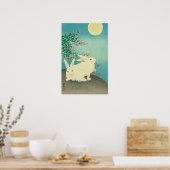 月 兎, 古 邨 Rabbits & Moon, Koson, Ukiyo-e Poster (Küche)