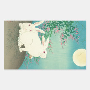月 兎, 古 邨 Rabbits & Moon, Koson, Ukiyo-e Rechteckiger Aufkleber