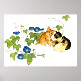 朝顔子猫図 Morning glory and kitten ポスター Poster