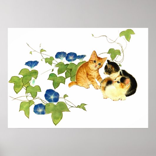 朝顔子猫図 Morning glory and kitten ポスター Poster (Vorne)