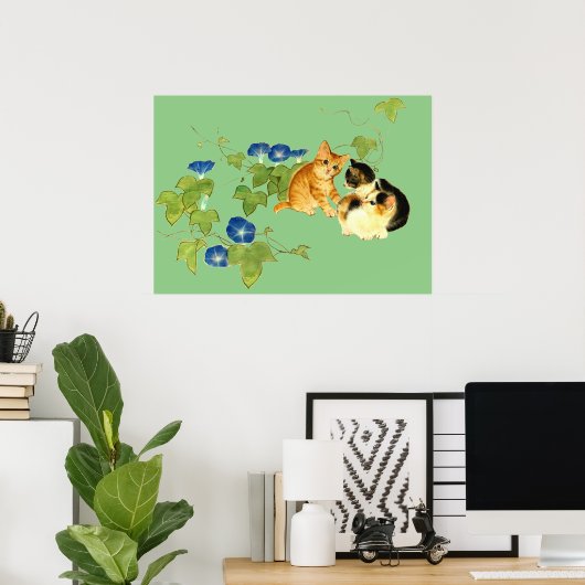 朝顔子猫図 Morning glory and kitten Poster (Heimbüro)