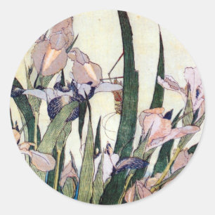 杜 若 と き ぎ り, り, す Iris und Grasshopper, Hokusai Runder Aufkleber