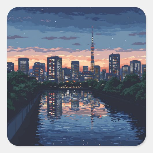 東京の夜景ステッカー QUADRATISCHER AUFKLEBER (Vorderseite)