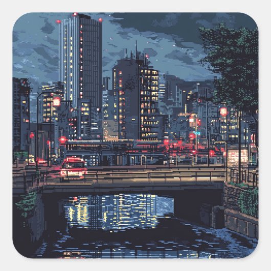 東京の夜景 ステッカー QUADRATISCHER AUFKLEBER (Vorderseite)