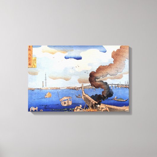 東 三 股 図, 国, Sumida River, Kuniyoshi, Ukiyo-e Leinwanddruck (Vorderseite)