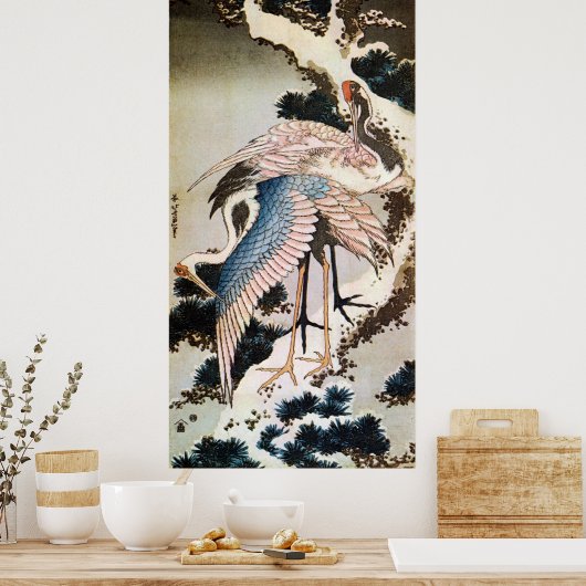 松 に 鶴, 北 Krane auf Pine Tree, Hokusai, Ukiyo-e Poster (Küche)