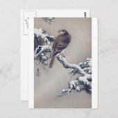 松 に 鷹, 古 邨 Hawk on Pine tree, Ohara Koson, Woodcut Postkarte (Vorne/Hinten)