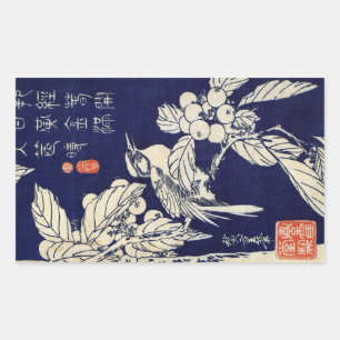 枇 杷 鳥, 広 重 Bird and Loquat, Hiroshige, Ukiyo-e Rechteckiger Aufkleber