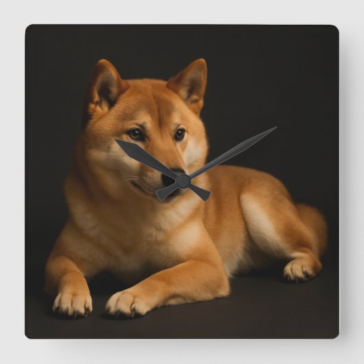 柴犬ポートレート – Shiba Inu Art Quadratische Wanduhr (Vorderseite)