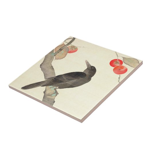 柿に烏, 抱一 Persimone und Krähe, Hōitsu Fliese (Seite)