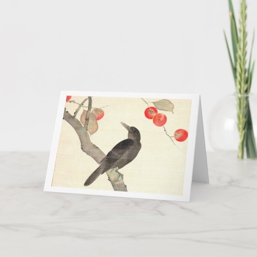 柿に烏, 抱一 Persimone und Krähe, Hōitsu Karte (Vorderseite)