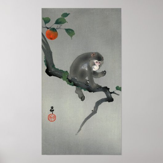 柿 に 猿, 古 Monkey am Persimmonbaum, Ohara Koson, Poster (Vorne)