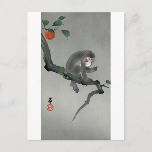 柿 に 猿, 古 Monkey am Persimmonbaum, Ohara Koson, Postkarte (Vorderseite)