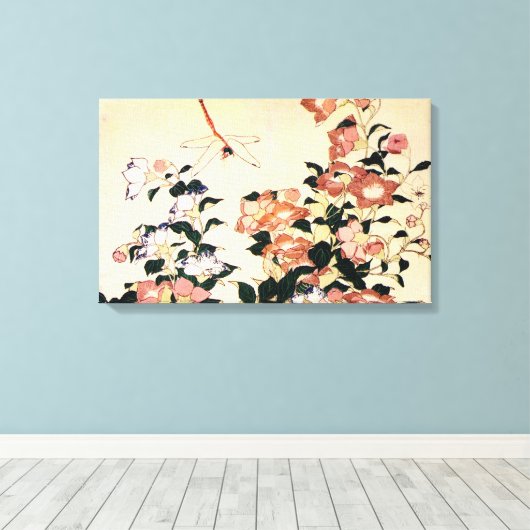 桔 梗, 北 斎 Bellflower und Dragonfly, Hokusai, Ukiyo- Leinwanddruck (Insitu (Holzboden))