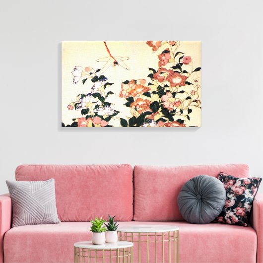 桔 梗, 北 斎 Bellflower und Dragonfly, Hokusai, Ukiyo- Leinwanddruck (Insitu (Wohnzimmer))