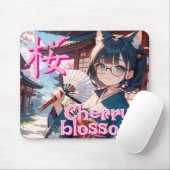 桜と猫耳の少女と扇子 MOUSEPAD (Mit Mouse)
