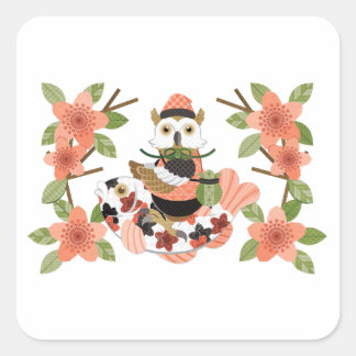 梟と鯉/An owl and a carp Quadratischer Aufkleber